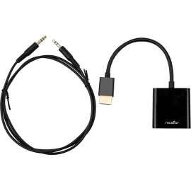 Rocstor Premium HDMI to VGA + 3.5mm Audio Adapter, 3" HDMI/Mini-phone/VGA A/V Cable for Projector, Monitor, Desktop Computer, Tablet, Ultrabook, Notebook, TV, Audio/Video Device, HDTV, First End: 1 x HDMI Type A Digital Audio/Video, Male, Second End: 1 x 