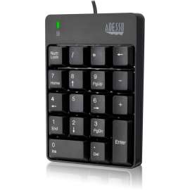 Adesso USB Spill Resistant 18-Key Numeric Keypad, Cable Connectivity, USB Interface, 18 Key, English (US)