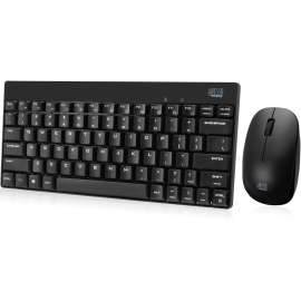 Adesso WKB-1100CB - Wireless Spill Resistant Mini Keyboard & Mouse Combo - USB Membrane Wireless RF Keyboard - 79 Key - English (US) - Black - USB Wireless RF Mouse - Optical - 1200 dpi - Scroll Wheel - QWERTY - Black - Multimedia Hot Key(s) - Right