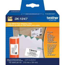 Brother Shipping Label, 4 1/16" x 6 2/5" Length, White, Paper, 180 / Roll