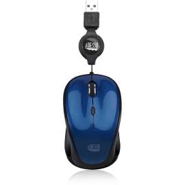 Adesso iMouse S8L, USB Illuminated Retractable Mini Mouse, Optical, Cable, Blue