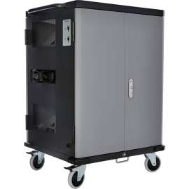 V7 Charge Cart for 36 Mobile Computers, Secure, Store and Charge Chromebooks, Notebooks and Tablets, NEMA US Plug, Push Handle Handle, 4 Casters
