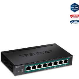 TRENDnet 8-Port Gigabit EdgeSmart PoE+ Switch, 8 x Gigabit PoE+ Ports, 64W PoE Power Budget, Managed PoE+ Switch, Wall Mountable, Desktop Ethernet Switch, Lifetime Protection, Black, TPE-TG82ES, 8-Port Gigabit EdgeSmart PoE+ Switch (61W)