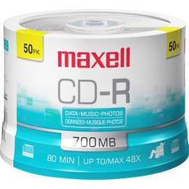 Maxell CD Recordable Media, CD-R, 48x, 700 MB, 50 Pack Spindle