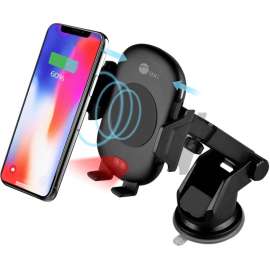 SIIG Auto-Clamping Wireless Car Charger Mount/Stand, 2.6" x 5.5" x 4.3" x, Plastic, Black