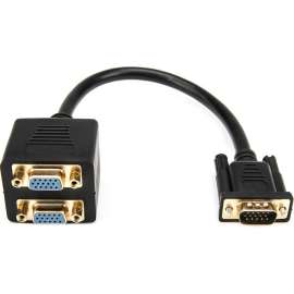Rocstor Premium 1 ft VGA to 2x VGA Video Splitter Cable M/F, DB-15 Male, DB-15 Female, Black, 1 ft VGA Video Cable for Monitor, Video Device, PC
