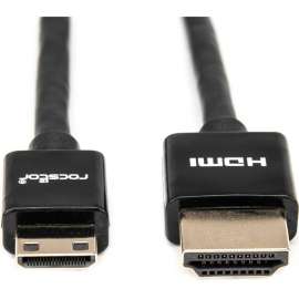 Rocstor Premium 6ft Slim High-Speed HDMI Cable with Ethernet, HDMI to HDMI Mini M/M, HDMI for Audio/Video Device HDMI M/M High Speed Flat Cable, 6 ft HDMI A/V Cable for Audio/Video Device, Network Device, First End: HDMI Type A Digital Audio/Video