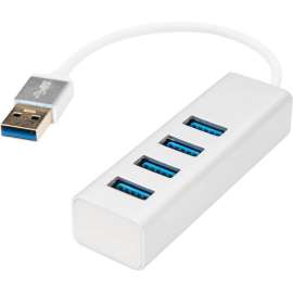 Rocstor Premium Portable 4 Port SuperSpeed Mini USB 3.0 Hub - Aluminum Silver - USB - External - 4 USB Ports Female - 4 USB 3.0 Ports - PC, Mac - 6 in Mini Hub with Built-in SuperSpeed Cable 5Gbps - USB - External - 4 USB Port(s) - 4 USB 3.0 Port(s)