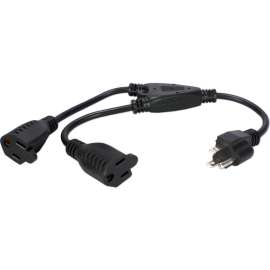 QVS 16 Inches OutletSaver AC Power Splitter Adaptor, For Power Strip, UPS, Power Adapter, 125 V AC10 A, Black, 1.33 ft Cord Length