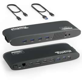 Plugable USB 3.0 Dual 4K Display Horizontal Docking Station with DisplayPort and HDMI for Windows and Mac, (Dual 4K DisplayPort & HDMI, Gigabit Ethernet, Audio, 6 USB Ports)