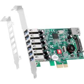 SIIG DP USB 3.0 7-Port PCIe i/e, PCI Express 2.0 x1, Plug-in Card, 7 USB Port(s), 1 SATA Port(s)