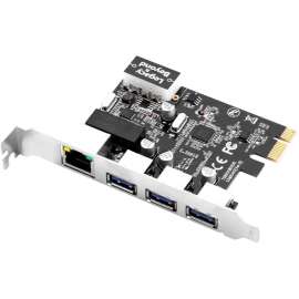 SIIG USB 3.0 3-Port Hub with LAN PCIe Host Card, PCI Express 2.0 x1, Plug-in Card, 3 USB Port(s), 1 Network (RJ-45) Port(s)