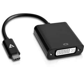 V7 Black USB Video Adapter USB-C Male to DVI-I Female, USB Type C Male, DVI-D Digital Video Female, Black