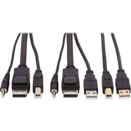 Tripp Lite DisplayPort KVM Cable Kit 4K USB 3.5mm Audio 3xM/3xM USB MM 10ft, 9.84 ft KVM Cable for KVM Switch, Computer, First End: 1 x Mini-phone Male Audio, First End: 1 x DisplayPort Male Digital Audio/Video, First End: 1 x Type A Male USB, Second End: