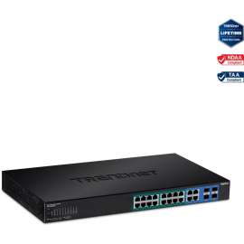 TRENDnet 20-Port Gigabit Web Smart 370W PoE+ Switch; TPE-1620WSF; 16 Gigabit PoE+ Ports; 4 Shared Gigabit Ports(RJ-45 or SFP); 370W PoE Budget;Managed PoE+ Ethernet Network Switch; Lifetime Protection, TRENDnet 20-port Gigabit Web Smart POE+ Switch