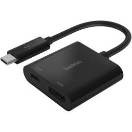Belkin USB-C to HDMI + Charge Adapter, 1 Pack, 1 x Type C USB Male, 1 x HDMI Digital Audio/Video Female, 1 x USB Type C Power Female, 3840 x 2160 Supported