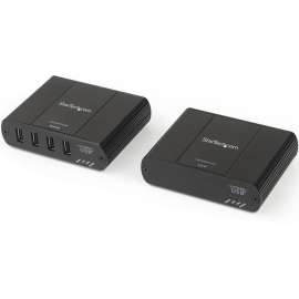 4 Port USB 2.0 Extender Hub over Cat5e or Cat6 Ethernet Cable - 330ft/100m Metal USB 2.0 Extender Kit - ESD, Powered, 480mbps - USB 2.0 extender kit connects 4 remote USB devices up to 330ft over CAT5e/CAT6 ethernet cable 480Mbps - Indu
