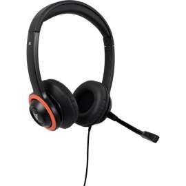 V7 Safe sound Education K-12 Headset with Microphone, volume limited, antimicrobial, 2m cable, 3.5mm, Laptop Computer, Chromebook, PC, Black, Red, Stereo, Mini-phone (3.5mm), Wired