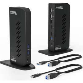 Plugable USB 3.0 and USB-C Universal Laptop Docking Station for Windows and Mac, (Dual Video HDMI, Gigabit Ethernet, Audio, 6 USB Ports)