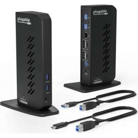 Plugable USB 3 & USB-C Dual 4K Display Docking Station with Displayport and HDMI for Windows & Mac, (Dual 4K DP & HDMII, GigE, Audio, 6 x USB Ports) Vertical