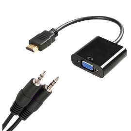 4XEM HDMI to VGA Adapter With 3.5mm Audio Cable- Black, 10" HDMI/VGA Video Cable for Video Device, Notebook, Xbox, PlayStation 4, Monitor, Projector, First End: 1 x HDMI Digital Audio/Video, Male, Second End: 1 x 15-pin HD-15