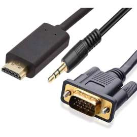 4XEM 6 ft HDMI to VGA with 3.5mm Audio, 6 ft HDMI/Mini-phone/VGA A/V Cable for Notebook, Gaming Console, Monitor, Projector, Desktop Computer, Ultrabook, MacBook, Chromebook, Apple TV, MacBook Pro, First End: 1 x 19-pin HDMI Digital Audio/Video, Male, Sec