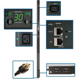Tripp Lite PDU Monitored 24 Outlets 208/240V 5.8kW LX Platform L6-30P 0URM - Monitored - NEMA L6-30P - 20 x IEC 60320 C13, 4 x IEC 60320 C19 - 230 V AC - Network (RJ-45) - 0U - Vertical/Toolless - Rack-mountable - TAA Compliant