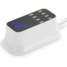 4XEM 40W 8-Port USB Desktop Charger, 1 Pack, 40 W, 120 V AC, 230 V AC Input, 5 V DC/8 A Output