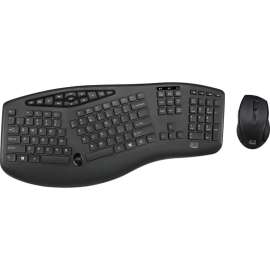 Adesso TruForm Wireless Ergonomic Keyboard And Optical Mouse, USB Membrane Wireless RF 2.40 GHz Keyboard, 104 Key, English (US), Black
