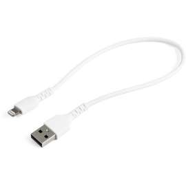 StarTech.com 12inch/30cm Durable White USB-A to Lightning Cable, Rugged Heavy Duty Charging/Sync Cable for Apple iPhone/iPad MFi Certified, Aramid fiber shelters heavy duty lightning cable from stress of bends/twists, White durable strong rugged USB-A to 
