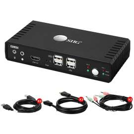 SIIG 2 Port 4K60Hz HDMI 18Gbps Video Console KVM Switch with USB 2.0, EDID Bypass Features, Supports Display Auto Scan, HDMI 18Gbps Single Monitor, USB 2.0 Hub / 2x USB HID / Audio / Hotkey Switching