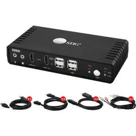 SIIG 2 Port 4K HDMI 2.0 Dual-Head Console KVM Switch with USB 2.0 - Dual 4K Displays - Supports Display Auto Scan - USB 2.0 Hub / 2x USB HID / Audio/MIC / Hotkey Switching / 2 Port Dual HDMI KVM Switch - USB-A 5Gbps - Hotkey/Push Button - Ultra HD 4