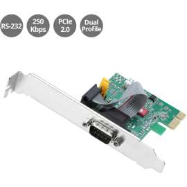 SIIG DP Cyber RS-232 1S PCIe Card, 250Kbps, ASIX AX99100 Chipset, PCI Express Base Specification 2.0 Compliant