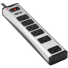 Tripp Lite Surge Protector Power Strip 5-Outlet Metal with USB-A & USB C Charging, 5 x NEMA 5-15R, 2 x USB, 1800 VA, 2100 J, 120 V AC Input