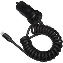 4XEM 8 Pin Lightning Car Charger (Black) for iPod/iPhone/iPad, 1 Pack, 10 W, 12 V DC Input, 5 V DC/2.10 A Output