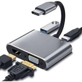 4XEM 4-in-1 HDMI, VGA, Power Delivery USB-C Dock, for Notebook/Smartphone/Monitor, 100 W, USB 3.0 Type C, 4K