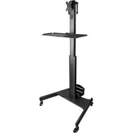 StarTech.com Mobile Standing Workstation with Monitor Mount, CPU/PC Holder, Height Adjustable Desktop Computer Cart, Standing Workstation, Standing mobile workstation cart supports 17lb VESA monitor (tilt/rotate), Secure adjustable height w/ latch, Positi