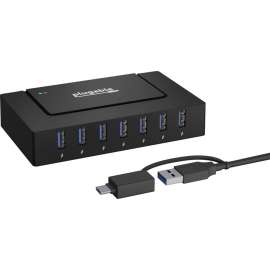 Plugable 7-in-1 USB Charging Hub with Data Transfer for Laptops with USB-C or USB 3.0, Multiport Charging and USB Data Transfer, 60W Power Adapter