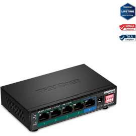 TRENDnet 5-Port Gigabit PoE+ Switch, Camera DIP Switch extends PoE+ 200m (656 ft.), 60W PoE Budget, Black, TPE-TG51g, 5 Ports, Gigabit Ethernet, 1000Base-T, 2 Layer Supported