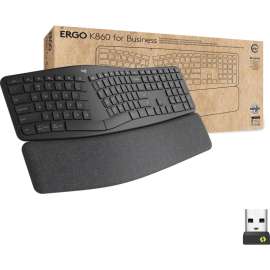 Logitech Ergo K860 for Business (Graphite), Brown Box, Wireless Connectivity, Bluetooth, 32.81 ft