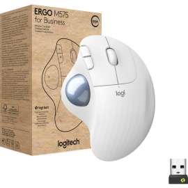 Logitech Ergo M575 for Business (Off-White) - Brown Box - Optical - Wireless - Bluetooth - Off White - USB - Trackball, Scroll Wheel
