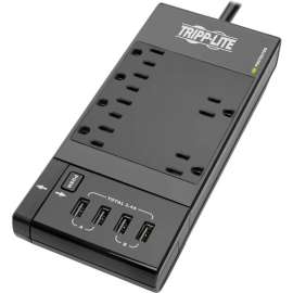 Tripp Lite Safe-IT Surge Protector 6Outlet 4 Retractable USB Ports 8ft Cord, 6 x NEMA 5-15R, 4 x USB, 1800 VA, 1080 J, 120 V AC Input