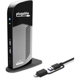 Plugable Hybrid USB-C & USB 3.0 Dual Monitor Laptop Docking Station, Windows and Mac Compatible, (Dual HDMI, 6x USB Ports, Gigabit Ethernet, Audio)