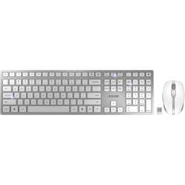 CHERRY DW 9100 SLIM Rechargeable Wireless Keyboard and Mouse, Full Size,Silver/White,Bluetooth,AES 128 Encryption,3 Resolution Mouse up to 2400 DPI,Elegant Design
