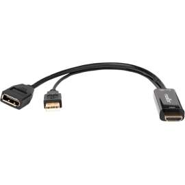 Rocstor HDMI to DisplayPort 4K@30Hz Adapter M/F, Black, 8.70" DisplayPort/HDMI/USB A/V Cable for Audio/Video Device, Camera, Computer, Blu-ray Player, Gaming Console, Projector, Monitor, Notebook, Workstation, DVD, Desktop PC, First End: 1 x 19-pin HDMI D