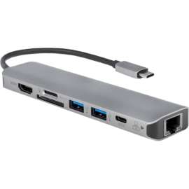 Rocstor Docking Station, Rocstor Premium USB-C Multiport Adapter, 7-in-1 Hub, USB Type-C Slim Dock to 4K 60Hz HDMI, 1x USB-C with Up to 100W Power Delivery PD 3.0 Pass-Through, 2x USB 3.0 Type A Hub, SD (SD/SDXC/SDHC) Reader, Micro SD Reader, Gigabit Ethe