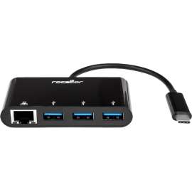Rocstor Premium USB-C to USB-A(3.0) 3 Port Hub with Gigabit Ethernet, USB 3.0 Type C, External, 3 USB Port(s), 1 Network (RJ-45) Port(s)