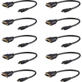 StarTech.com 8in (20cm) HDMI to DVI Adapter, DVI-D to HDMI (1920x1200p), 10 Pack, HDMI Male to DVI-D Female Cable, HDMI to DVI Cord, Black, 8in/20cm HDMI male to DVI-Digital (24-pin) female adapter; Full HD 1920x1200p 60Hz/1080p/Single link/24 Bpp, 28AWG/
