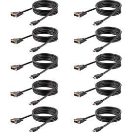 StarTech.com 6ft (1.8m) HDMI to DVI Cable, DVI-D to HDMI Display Cable (1920x1200p), 10 Pack, Black, HDMI to DVI-D Adapter Cord M/M, 1.8m/6ft 10 Pack HDMI male to DVI-Digital (19-pin) male cable; Full HD 1920x1200p 60Hz/1080p/Single link/24 Bpp, PVC strai