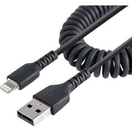 StarTech.com 1m (3ft) USB to Lightning Cable, MFi Certified, Coiled iPhone Charger Cable, Black, Durable TPE Jacket Aramid Fiber, 3.3ft (1m) Coiled USB to Lightning charging cable with aramid fiber, Durable High quality USB A 2.0 cable with extended strai